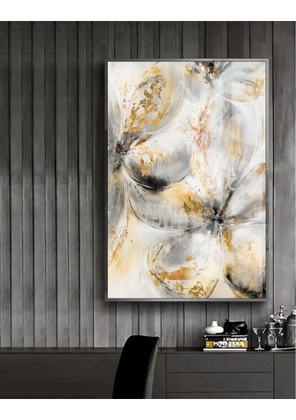 beyaz-Sarı Çiçek Model 2 |çerçeveli Temperli Cam Tablo Tekli Dikey