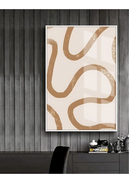 beyaz-Sarı Soyut Model 3 |çerçeveli Temperli Cam Tablo Tekli Dikey