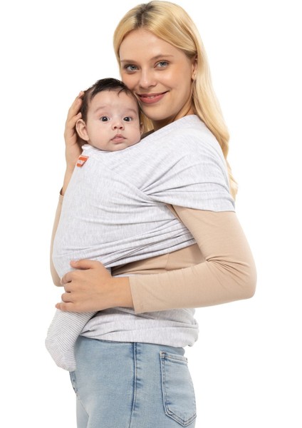 Gri Wrap Sling Bebek Taşıma Şalı, Bebek Teni Için Özenle Seçilmiş Pamuk Premium Kumaş, Kanguru