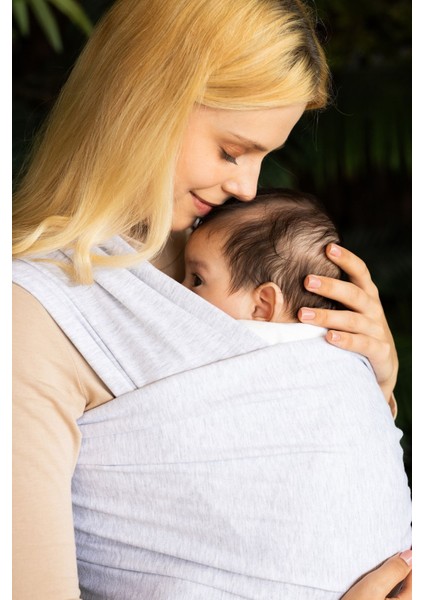 Gri Wrap Sling Bebek Taşıma Şalı, Bebek Teni Için Özenle Seçilmiş Pamuk Premium Kumaş, Kanguru