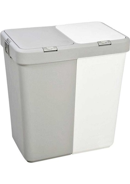 Gri Beyaz İkili Dokunmatik Çamaşır Sepeti, şık ve fonksiyonel tasarım, 40 L hacim