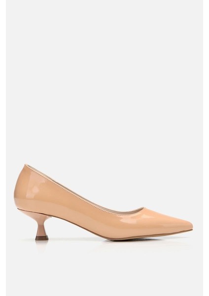 Kadın Rugan Bej Kısa Topuklu Stiletto