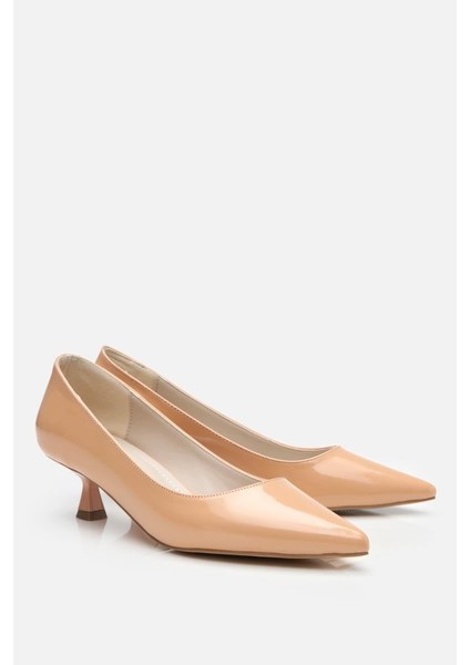 Kadın Rugan Bej Kısa Topuklu Stiletto