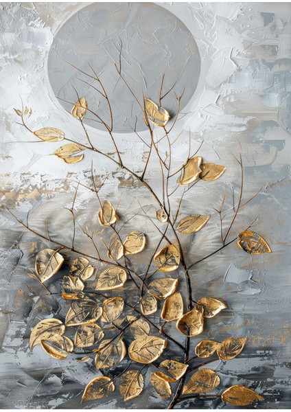 gold-Gri Yaprak Desenli Soyut Model 1|çerçeveli Temperli Cam Tablo Tekli Dikey fiyatları