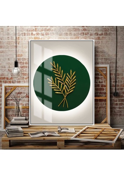 zümrüt-Gold Sonsuzlu Çiçeği Orta |çerçeveli Temperli Cam Tablo Tekli Dikey