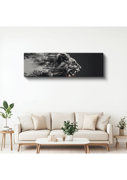 Kükreyen Aslan - Sanatsal Siyah Beyaz Aslan Portresi Kanvas Tablo