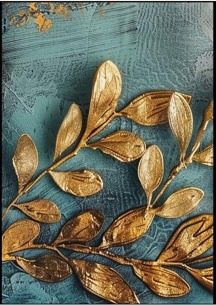 turkuaz-Gold Yaprak Desen Model 1|çerçeveli Temperli Cam Tablo Tekli Dikey fiyatları