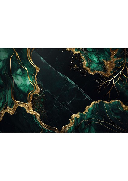 gold Zümrüt Yeşil Soyut Modeli |çerçeveli Temperli Cam Tablo Tekli Yatay fiyatları