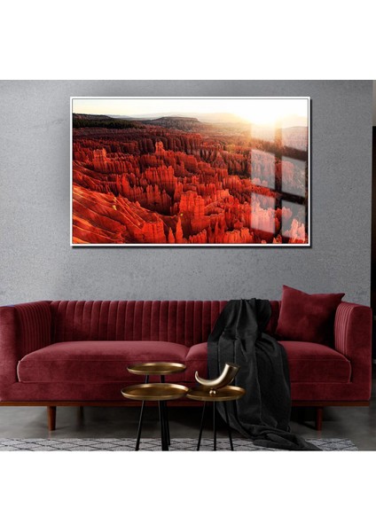 yaz Manzaralı Kırmızı Kanyon Manzara Modeli|çerçeveli Temperli Cam Tablo Tekli Yatay