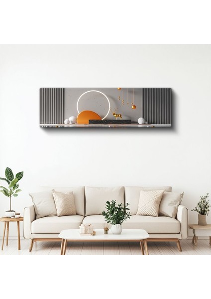 Modern Geyik - Işıklı Çember Içinde Altın Heykel Kanvas Tablo