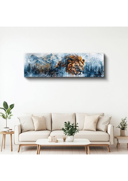 Dağların Kralı - Suluboya Efektli Aslan Portresi Kanvas Tablo