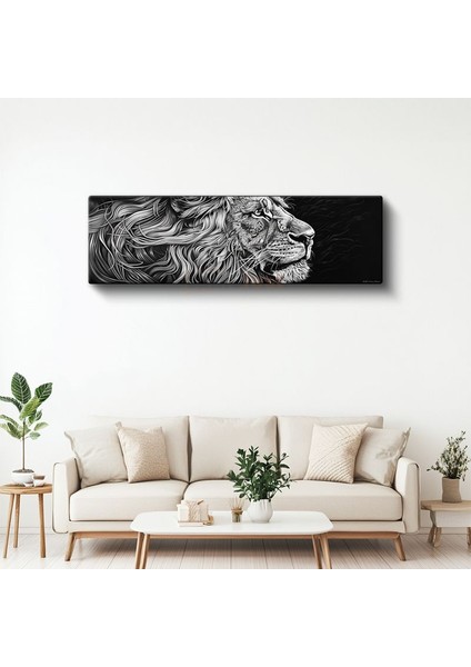 Asil Profil - Detaylı Çizim Aslan Portresi Kanvas Tablo