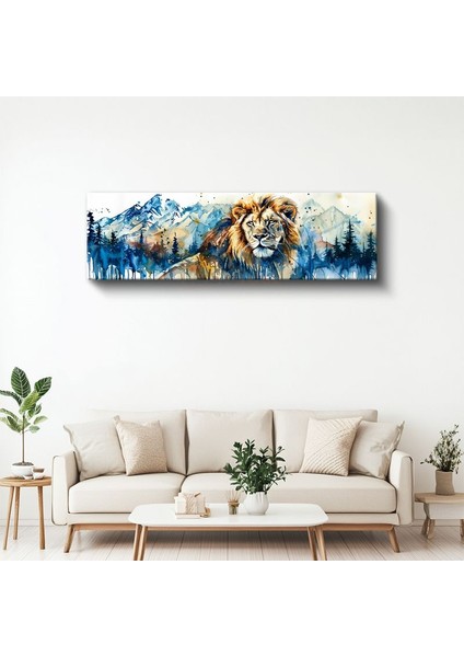 Dağların Aslanı - Suluboya Efektli Aslan Portresi Kanvas Tablo