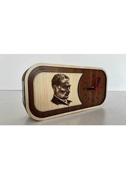 Atatürk Motifli Ahşap Dekoratif El Yapımı Hediyelik Masa Saati-2 fiyatları