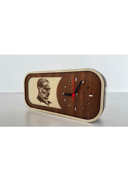 Atatürk Motifli Ahşap Dekoratif El Yapımı Hediyelik Masa Saati-2 modelleri