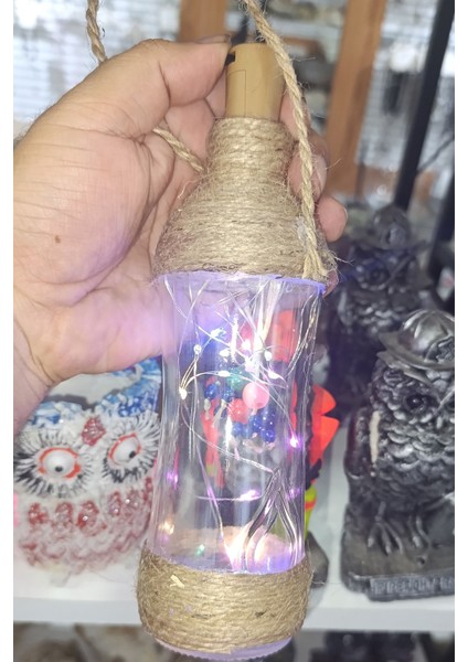 Cam Şise Üzerine Hasır Kaplı LED Lamba 25 cm