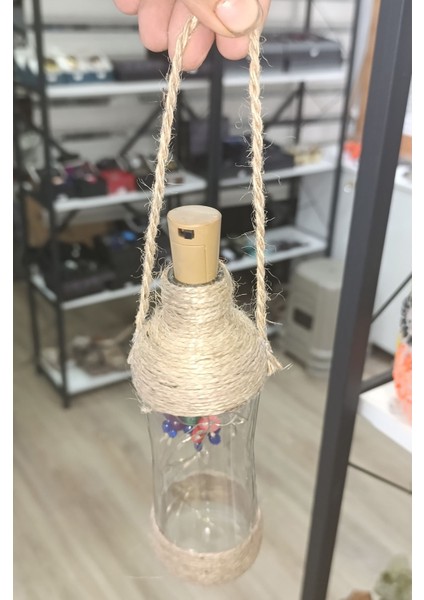 Cam Şise Üzerine Hasır Kaplı LED Lamba 25 cm
