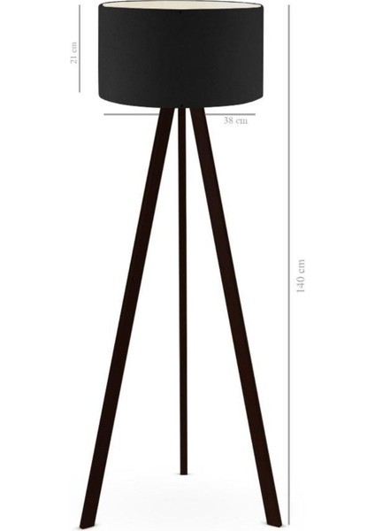Art Tripod Ahşap Ayaklı Lambader Köşe Lambası Siyah Kumaş Dark
