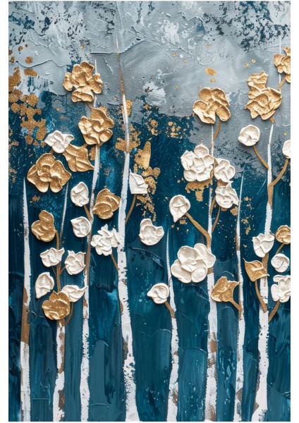 lacivert-Gold Ağaçlı Soyut Model 1|çerçeveli Temperli Cam Tablo Tekli Dikey fiyatları