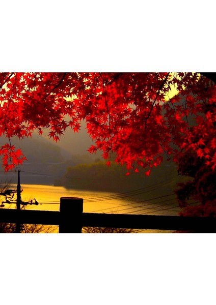 sonbahar Manzaralı Kırmızı Göl Manzarası 1|çerçeveli Temperli Cam Tablo Tekli Yatay fiyatları