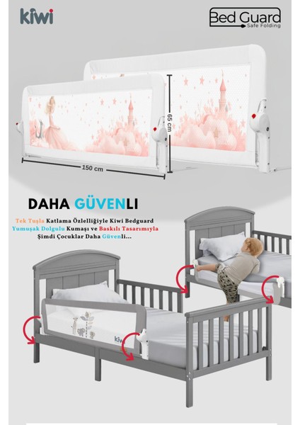 Çocuk Yatak Koruyucu Bariyeri ve Yatak Korkuluğu, Ekstra Dolgulu Kumaş Bed Guard Beyaz