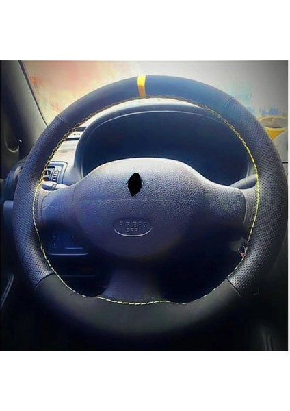 Dikişli Direksiyon Kılıfı Nubuk Noktalı Deri Sarı Yüzük / Dikişli R. Clio (2007ÖNCESİ) Için