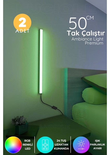 Uzaktan Kumandalı 2'li Mini LED Lambader Yeşil Mood