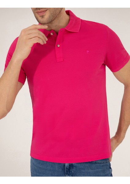 Erkek Pembe Slim Fit Polo Yaka Merserize Tişört 50262665-VR023
