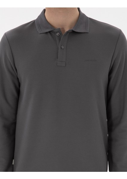Erkek Gri Slim Fit Kıvrılmaz Yaka Sweatshirt 50307408-VR024