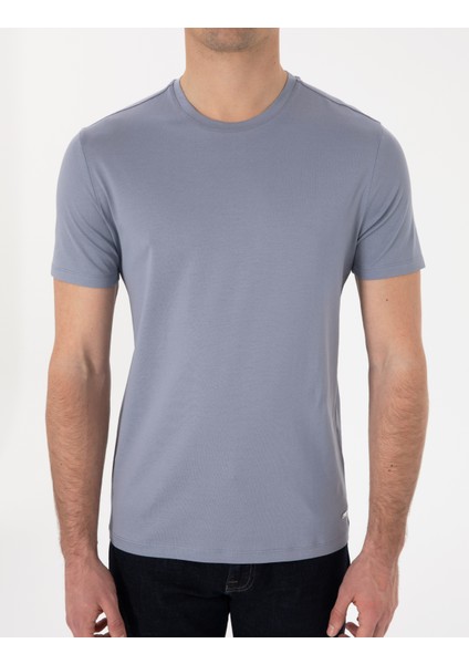 Erkek Mavi Slim Fit Merserize Basic Tişört 50302560-VR036