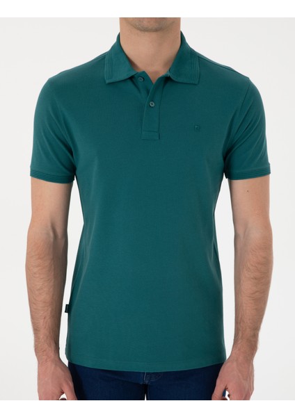 Erkek Zümrüt Slim Fit Kıvrılmaz Polo Yaka Basic Tişört 50302561-VR055