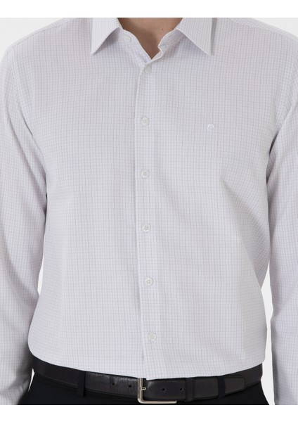 Erkek Gri Slim Fit Kareli Uzun Kollu Gömlek 50304550-VR024