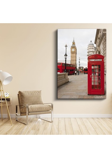 Londra Simgeleri - Kırmızı Telefon Kulübesi Kanvas Tablo