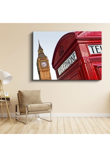 Londra Ikonları - Big Ben ve Telefon Kulübesi Kanvas Tablo