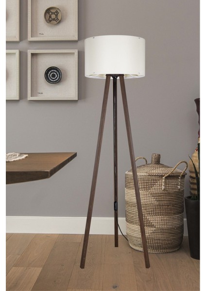 Tripod Krem Başlık ve Kahve Ayaklı Lambader
