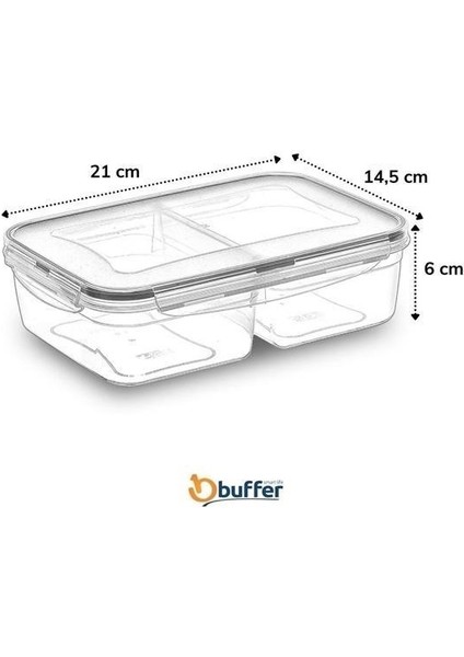 Buffer® 2 Bölmeli Sızdırmaz Contalı Kilitli Kapaklı 1 Litre Erzak Saklama Kabı -LC505
