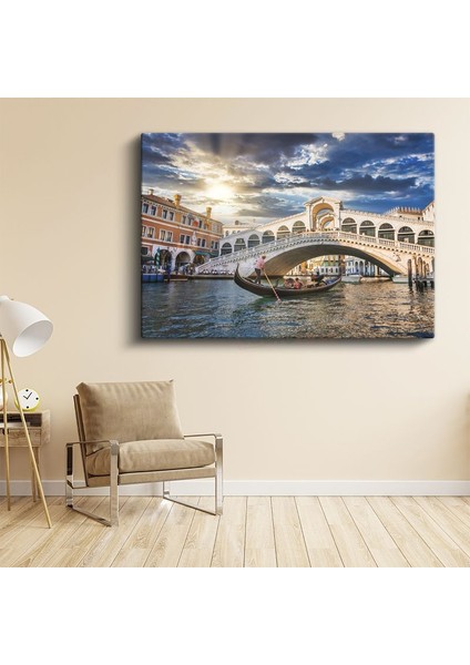 Rialto Köprüsü - Venedik Kanallarında Gün Batımı Kanvas Tablo