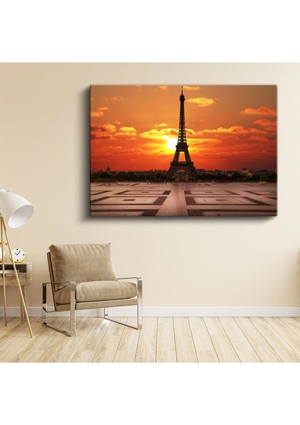 Eyfel Kulesi - Turuncu Gün Batımı Silüeti Kanvas Tablo