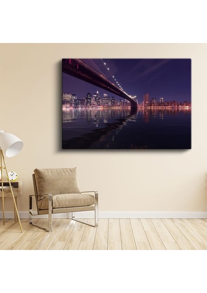 Brooklyn Köprüsü - Gece New York Silüeti Kanvas Tablo