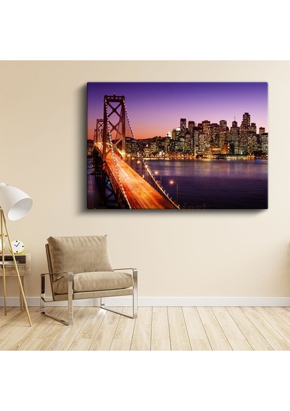 Bay Bridge - Mor Gökyüzü Altında San Francisco Kanvas Tablo