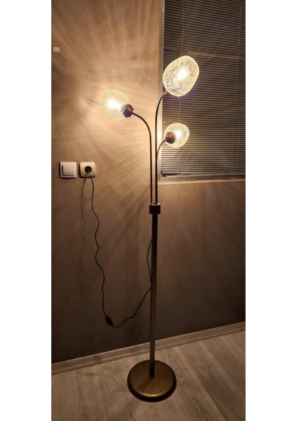 Zambak 3 Lü Eskitme Lambader Çatlak Camlı Modern Oturma Odası, Yatak Odası, Salon Lambader