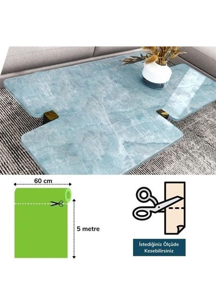 ® Mermer Desenli Masa Tezgah Mutfak Su Geçirmez Yapışkanlı Folyo Sticker Mavi 5x0,6m