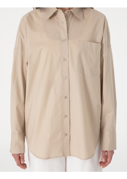 Kadın Kum Oversize Uzun Kollu Gömlek 50313596-VR085