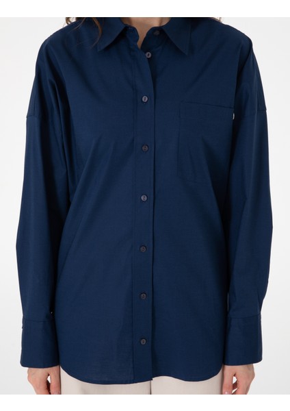 Kadın Lacivert Oversize Uzun Kollu Gömlek 50313596-VR033