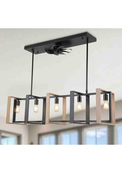 Modern 5'li Ahşap Sarkıt Avize