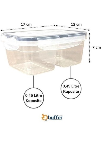 Buffer® 2 Bölmeli 0,45+0,45 Litre Kilitli Kapaklı Erzak Saklama Kabı LC-524