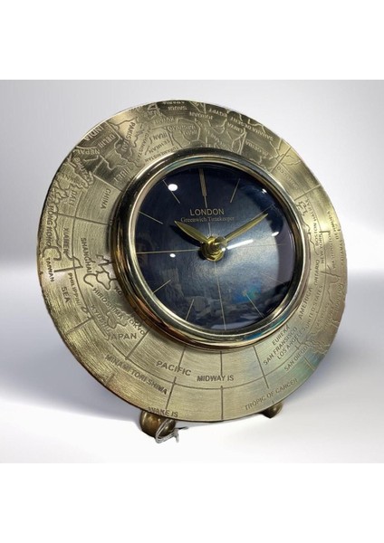 Dünya Haritalı Gold Lüx Masa Saati 20 x 18 cm