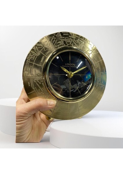 Dünya Haritalı Gold Lüx Masa Saati 20 x 18 cm modelleri