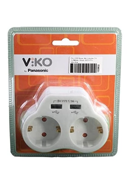 Ikili Topraklı ve USB Çıkışlı Fiş Priz (1A) Vk