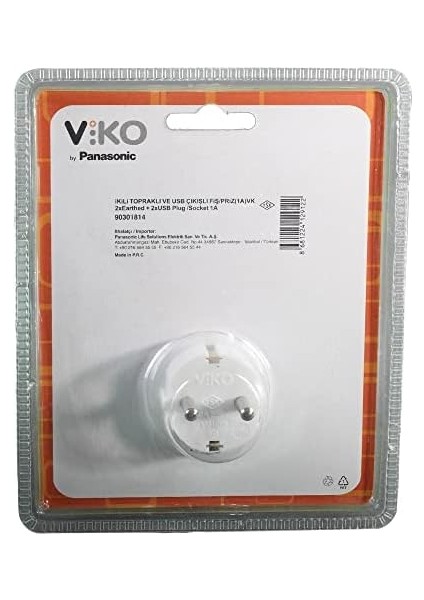 Ikili Topraklı ve USB Çıkışlı Fiş Priz (1A) Vk